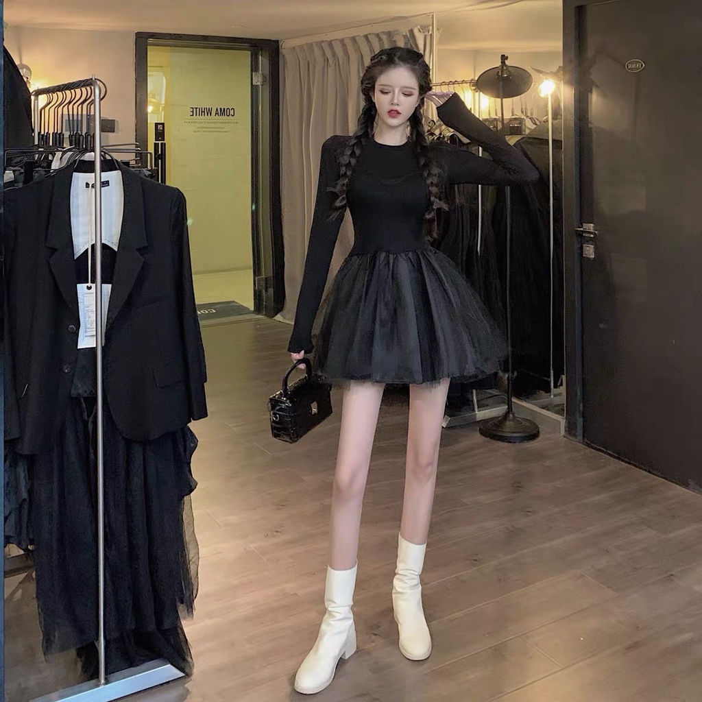 Đầm ngắn kiểu Pháp sợi lưới công chúa