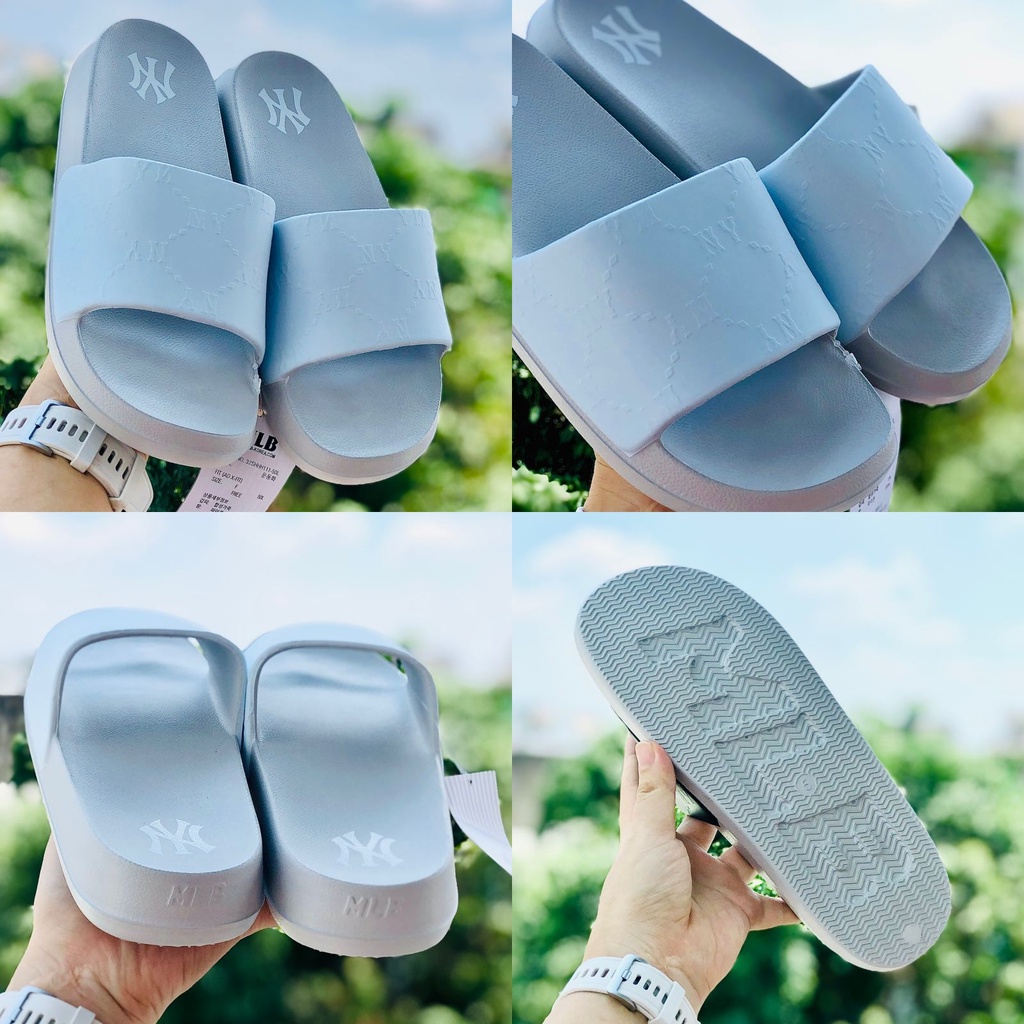 Dép unisex 𝐌𝐋𝐁 ❤️FREESHIP + Hộp❤️ dép đúc mlb monogram ny bóng chày quai ngang thể thao nam nữ in nổi NY xịn,xám-xanh