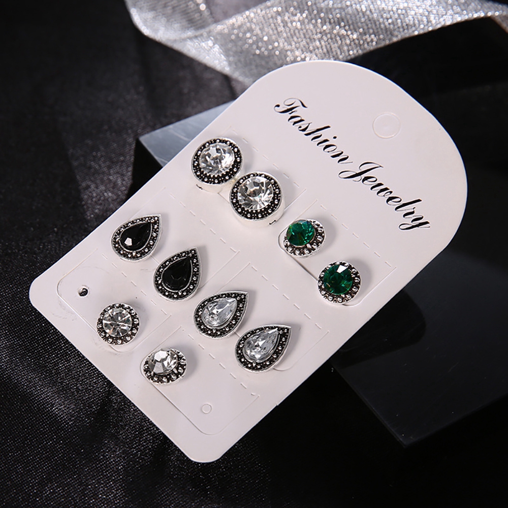 Set 5 Đôi Bông Tai Đính Đá Xinh Xắn Dành Cho Nữ