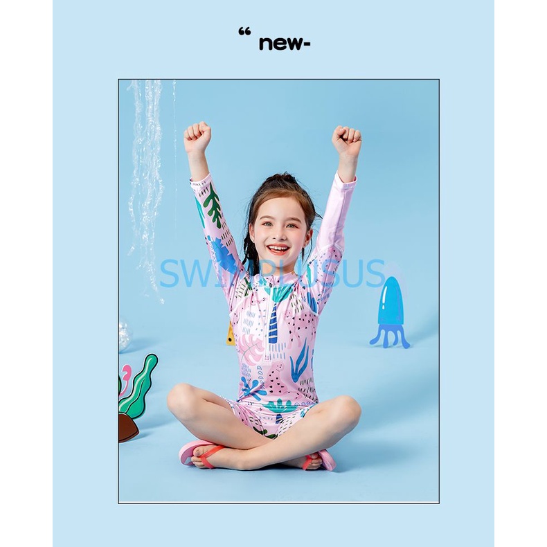 Bộ đồ bơi liền đùi dài tay bé gái 361