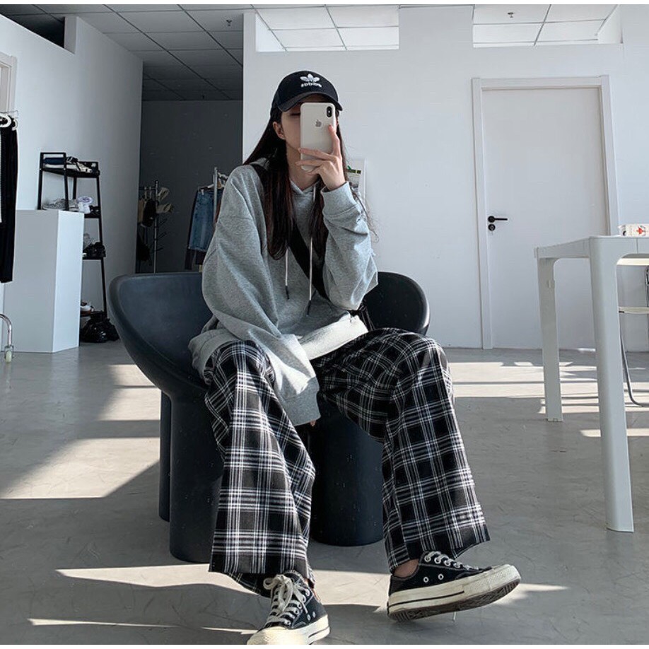 Quần kẻ caro mẫu mới ống rộng dáng suông ulzzang thời trang nam nữ cá tính/ Quần suông dáng dài cạp cao co dãn hàn quốc | BigBuy360 - bigbuy360.vn