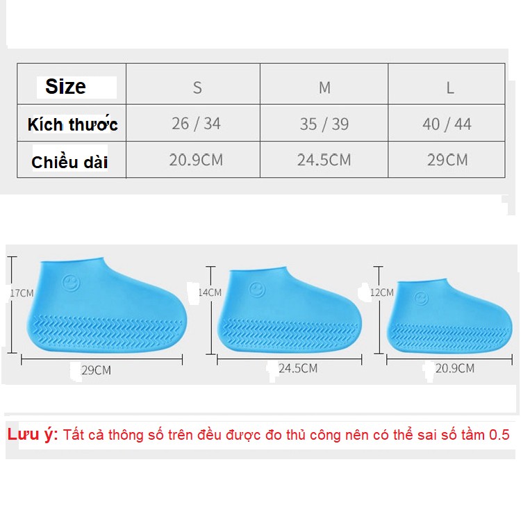 Bọc Silicon Bọc Giày Đi Mưa Chống Nước Hiệu Quả Tiện Lợi nhiều size