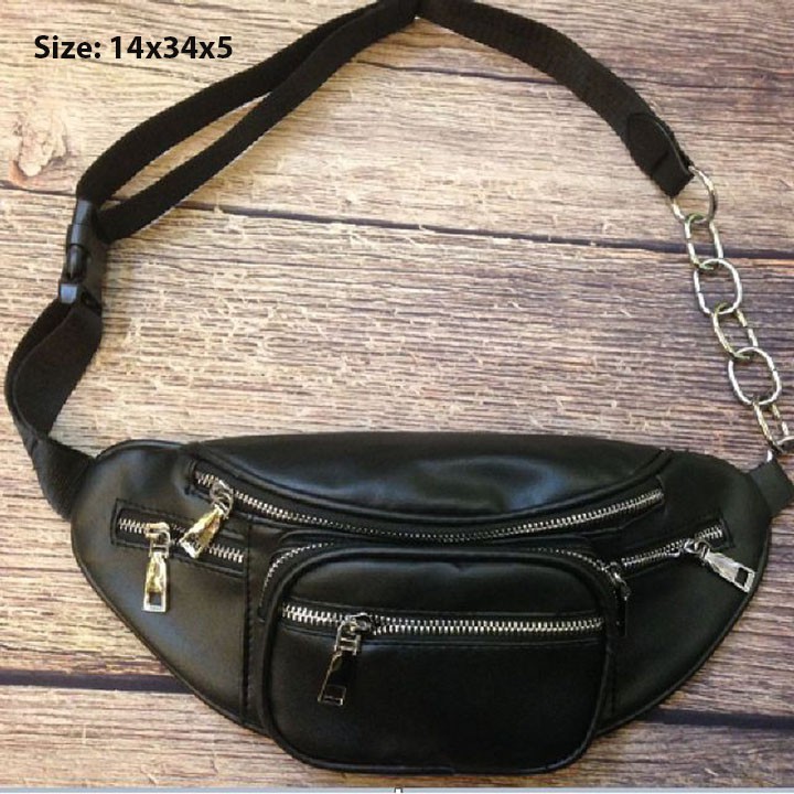 Túi bao tử đeo chéo da trơn unisex nam nữ đeo bụng đeo trước ngực phối xích cá tính | BigBuy360 - bigbuy360.vn