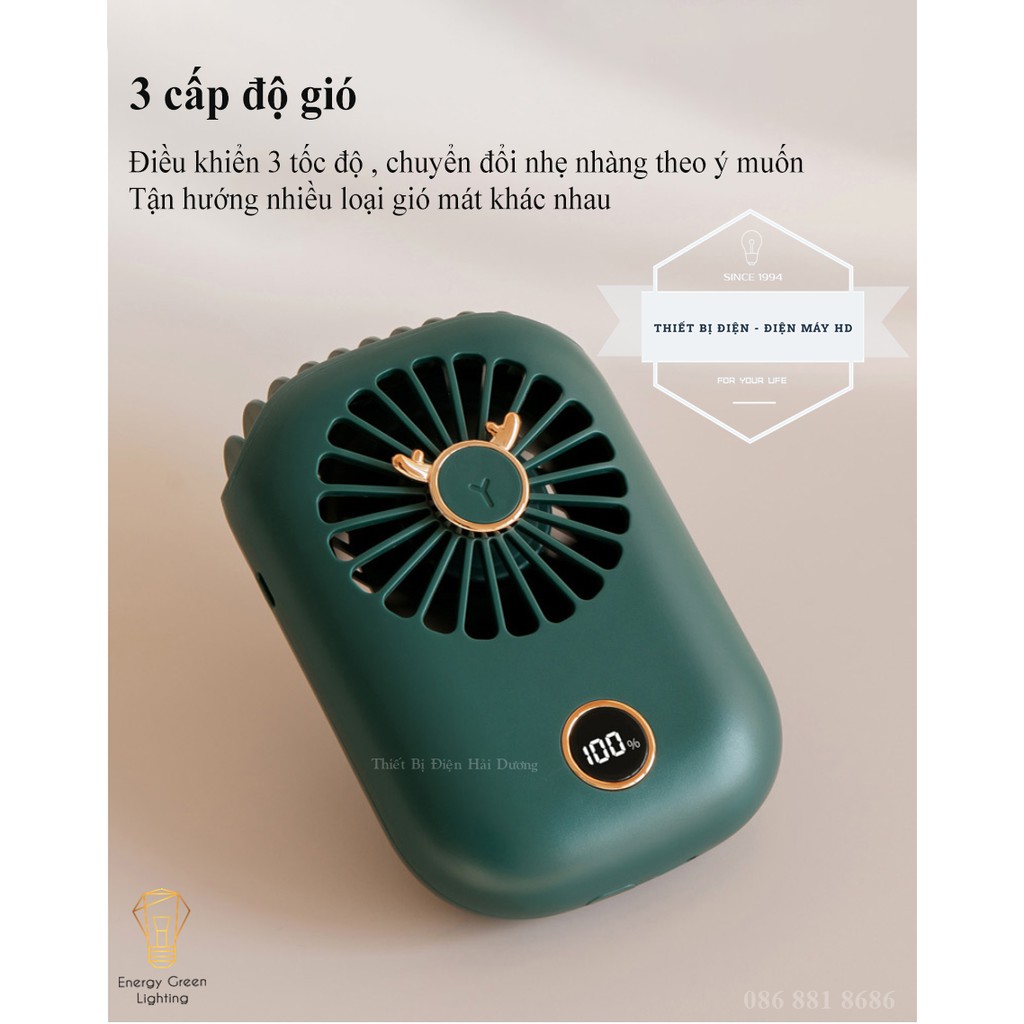 Quạt Đeo Cổ Thời Trang Cao Cấp RPH-F20 - Dây Đeo Tiện Lợi - Dây Sạc USB - Energy Green Lighting - Bảo Hành 12 Tháng