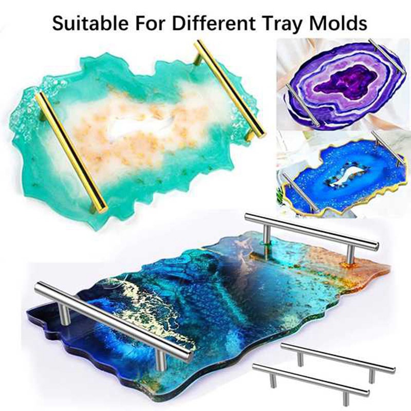 Set 4 Khuôn Làm Khay Phục Vụ Bằng Thép Không Gỉ Tay Cầm Bằng Nhựa Resin Màu Vàng Kim