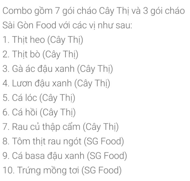 Combo 10 gói 10 vị cháo gói tươi Cây thị và Sài Gòn FOOD