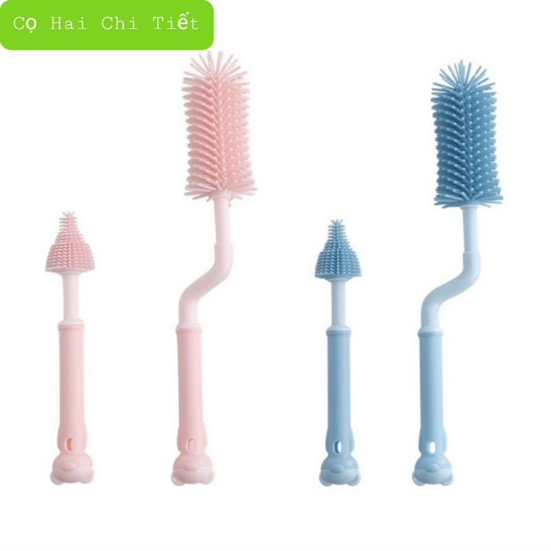 Bộ cọ rửa bình sữa, núm ty silicon 2 chi tiết Silicone siêu mềm mại xoay 360 độ dùng cho mọi loại bình