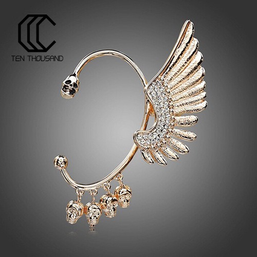 T 💎Punk Gothic Rhinestone Wing Skulls Ear Cuff Clip Hook Earring for Left Ear