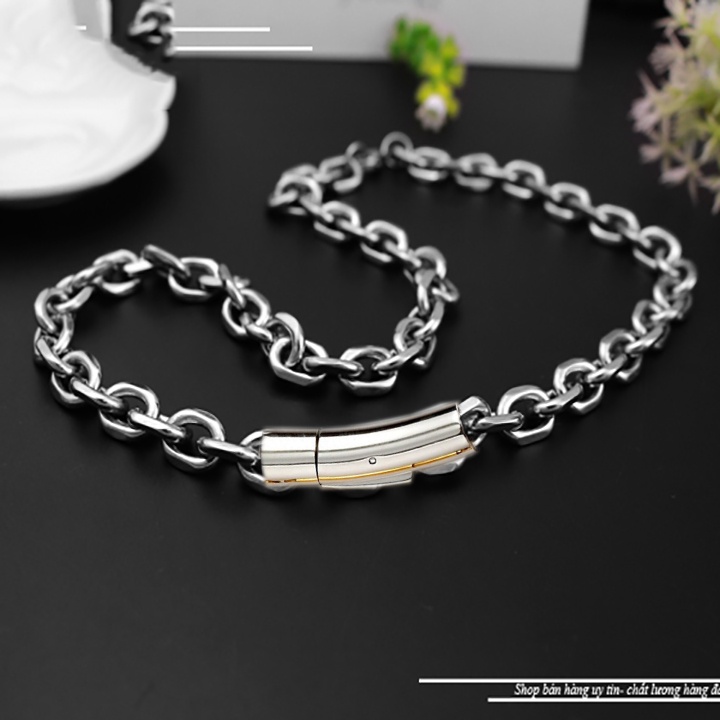 Dây chuyền kiểu xích 7mm vát cạnh 2 bên khóa gài vip sáng đẹp, không đen thể hiện đẳng cấp phái mạnh