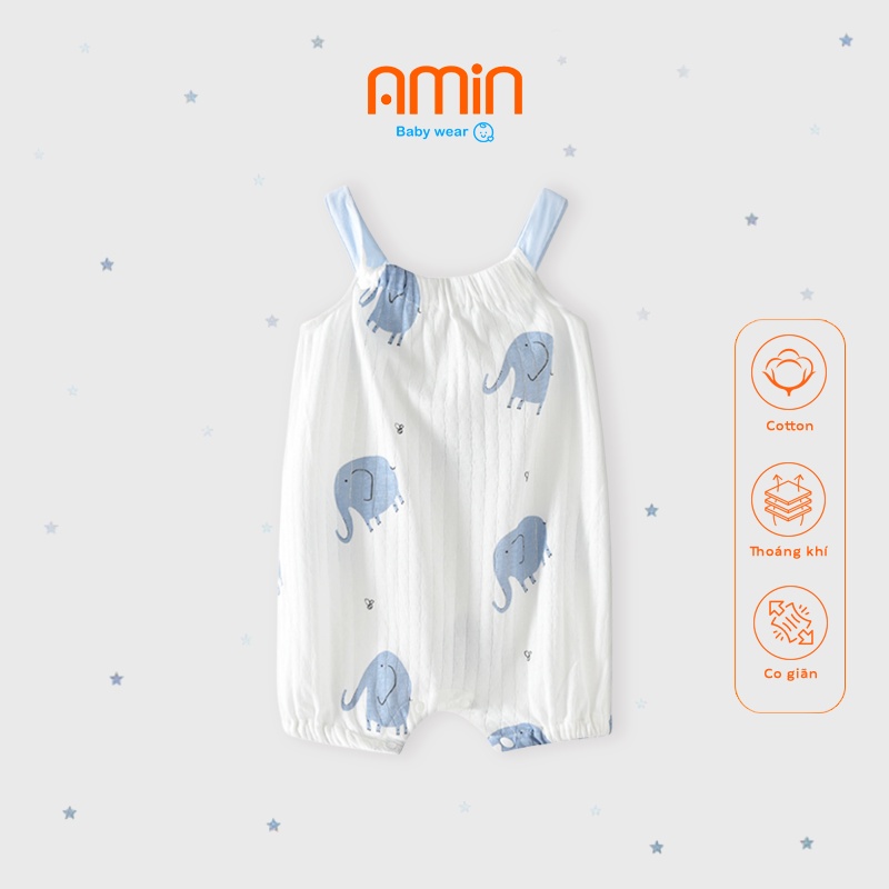 Romper hai dây bé gái sơ sinh, body đùi chất cotton họa tiết dễ thương