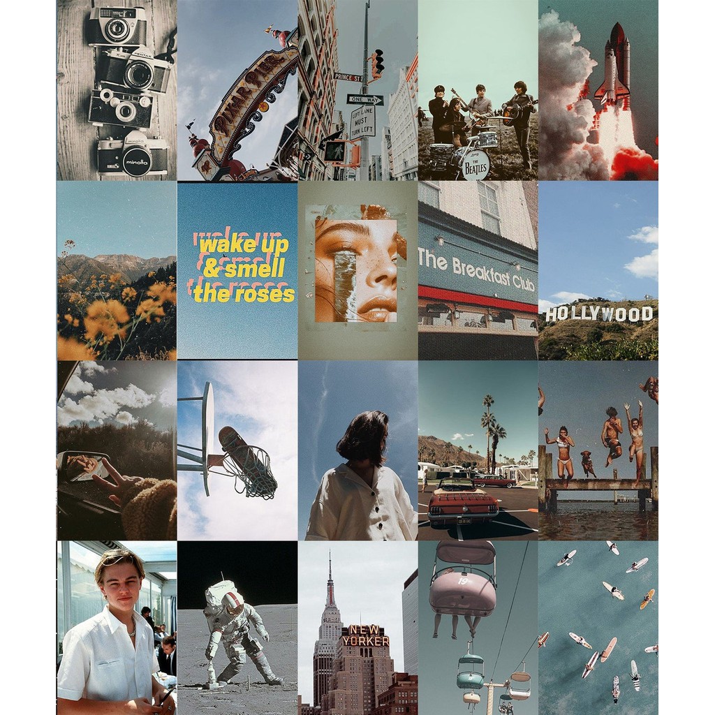 Wall Collage  keo sẵng dán tường trang trí decor phòng ngủ - theme retro blue