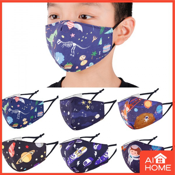 Khẩu Trang Vải cotton 3 Lớp Chống Khói Bụi Họa Tiết Hoạt Hình Dễ Thương Có Thể Tái Sử Dụng Cho Bé Vào Mùa Thu Đông