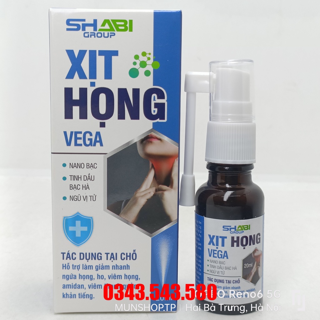 Xịt họng VEGA - Tác dụng tại chỗ ngứa họng, ho, viêm họng chai 20ml