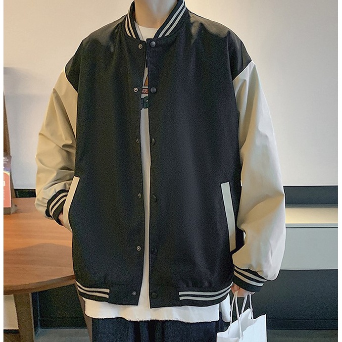 【S-3XL】 Áo khoác bóng chày dáng rộng phối màu tương phản thời trang cho nam S-3XL