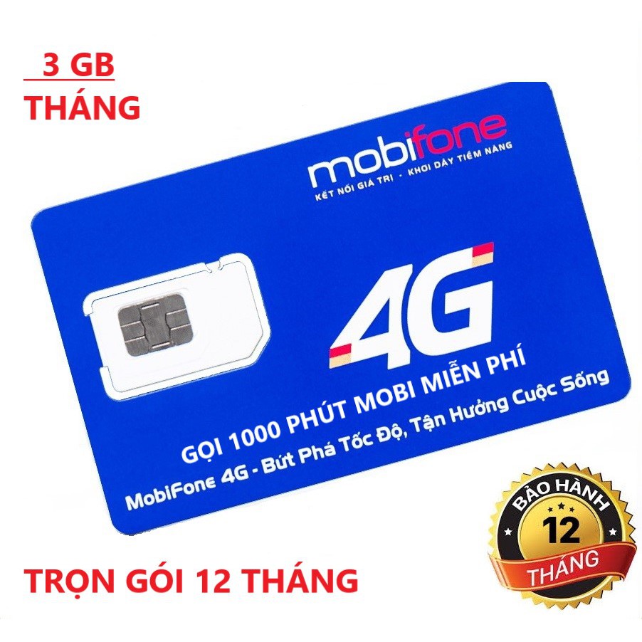 Sim 4G Mobifone trọn gói 1 năm không nạp tiền - Mỗi tháng 3Gb - Đăng ký nghe gọi miễn phí 2 số Mobifone!