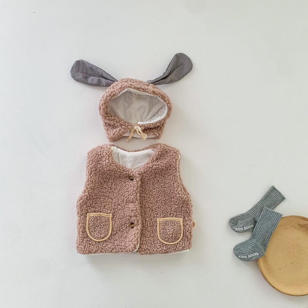 Set áo khoác cashmere + mũ đội ấm áp cho bé trai và bé gái sơ sinh