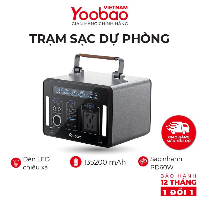 Trạm sạc dự phòng 135200mAh Yoobao EN500 Sạc nhanh PD60W 220V/150W - Hàng chính hãng - Bảo hành 12 tháng 1 đổi 1