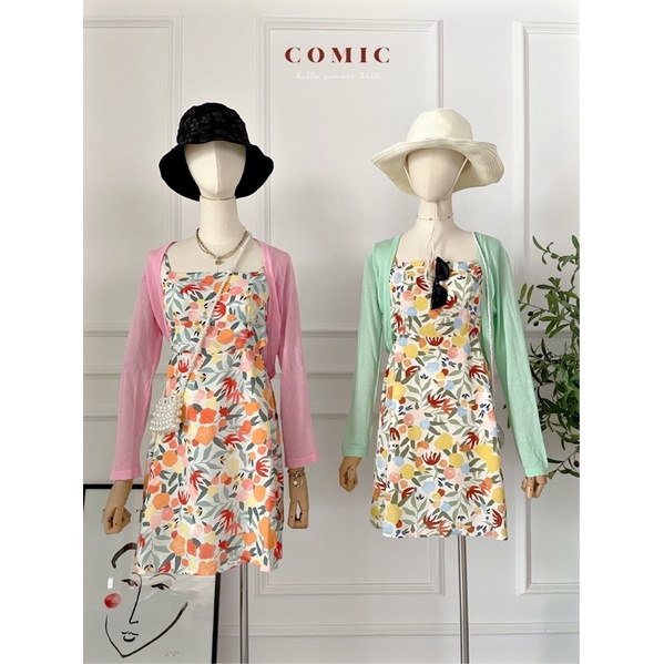 COMIC - set đầm hoa cut eo kèm cadigan mỏng