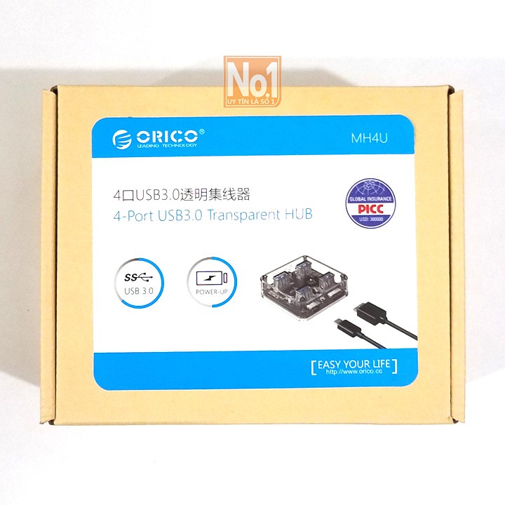 Bộ chia USB 3.0 trong suốt 4 cổng Orico MH4U-U3 - HB19