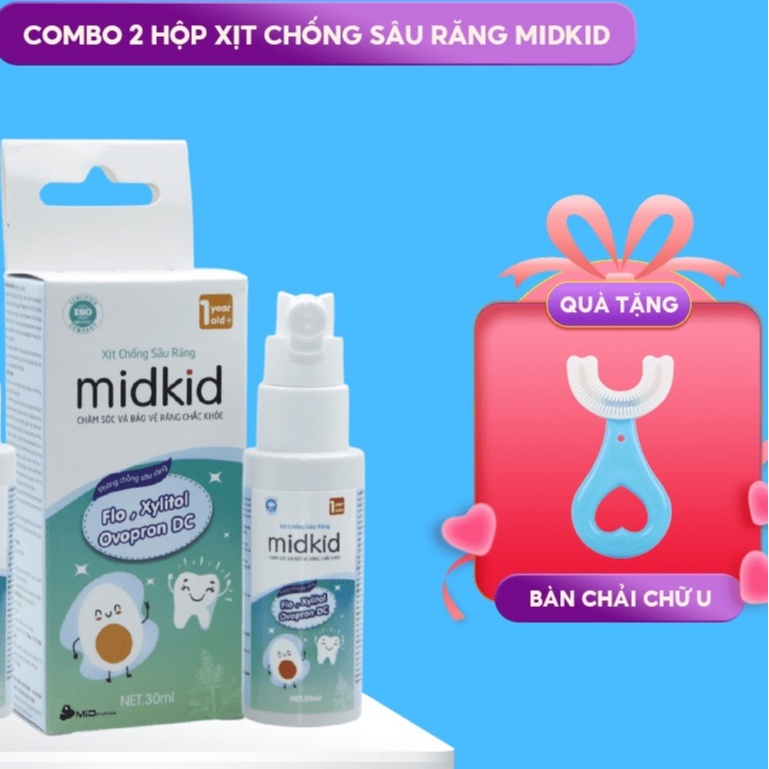 Combo 2 Hộp Xịt Chống Sâu Răng Thương Hiệu Midkid Phù Hợp Cho Trẻ Em Từ 1 Tuổi Giúp Bảo Vệ Men Răng, Ngăn Ngừa Ố Vàng