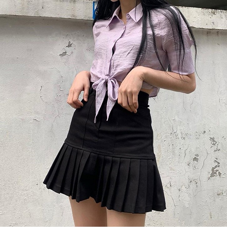 Chân Váy Chữ A Xếp Ly Màu Trơn Thời Trang Cho Nữ