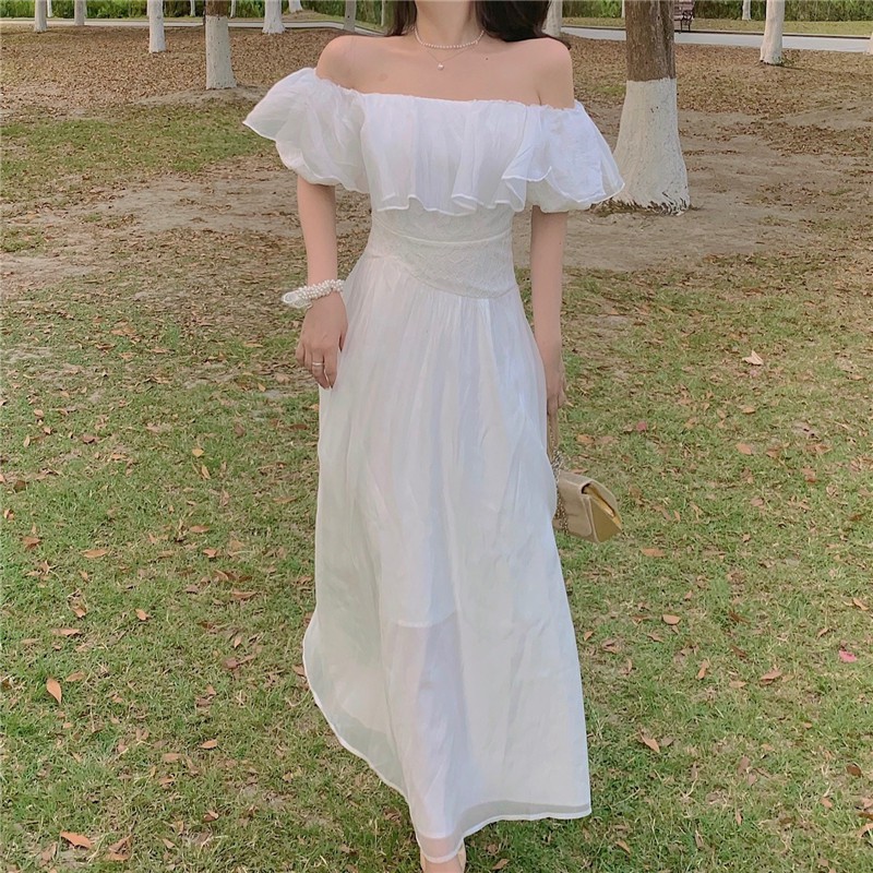 sẵn JANE'S Váy trắng trễ vai voan công chúa bèo gợn sóng ( kèm ảnh khách) J0183