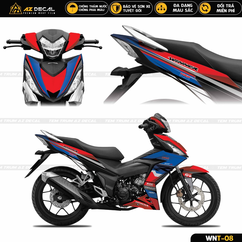Tem Trùm HRC Dán Xe Winner V1 / 150 Cao Cấp | WNT-08 | Decal Bảo Vệ Sơn Xe Màu Đỏ Xanh, Cam Đen, Xám