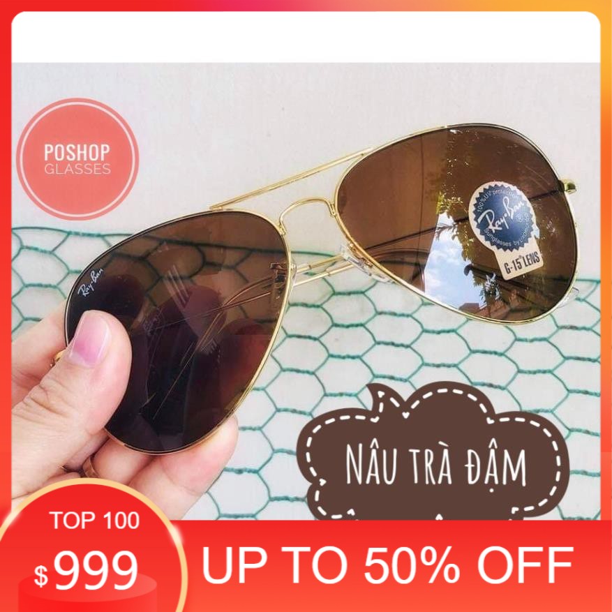 ❌POSHOP❌KÍNH MÁT Nam Nữ Rayban TRÒNG THỦY TINH NÂU TRÀ CAO CẤP GỌNG KIM LOẠI HOT TREND