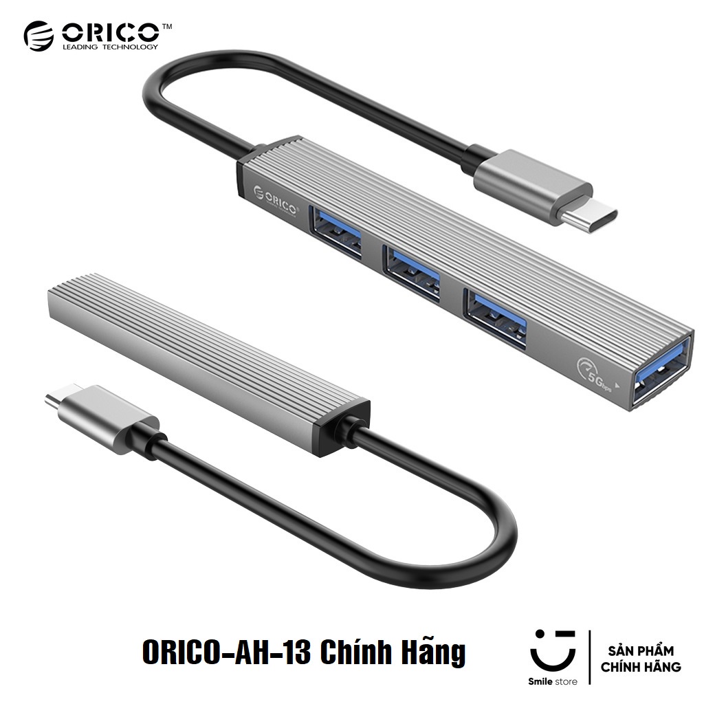 Bộ Chia USB Type-C Ra 4 Cổng USB 3.0(1 cổng) USB 2.0(3 cổng) - ORICO AH-13 Type-C To USB3.0 HUB - Hàng Chính Hãng