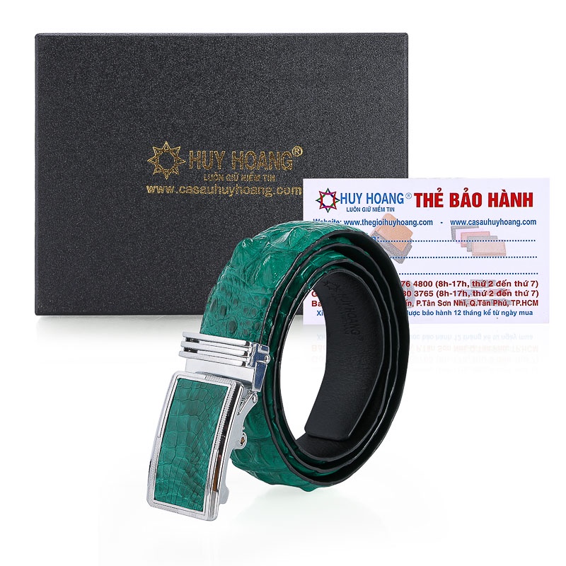 Dây nịt nam da cá sấu Huy Hoàng gai 3,5P màu xanh lá HP4804