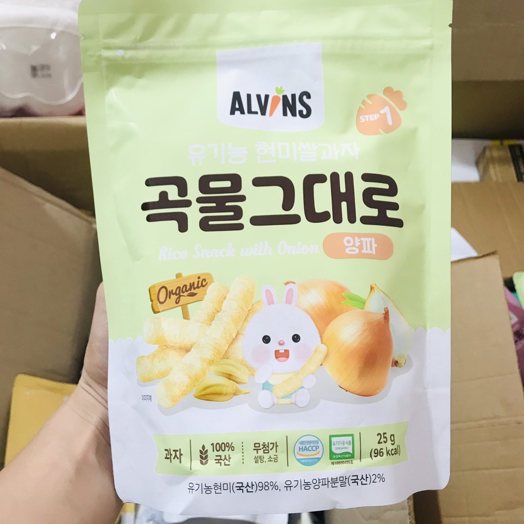 Alvins - Bánh ăn dặm gạo lứt rau củ hữu cơ hình que cho bé 6m+ túi zip 25G DATE10/2022