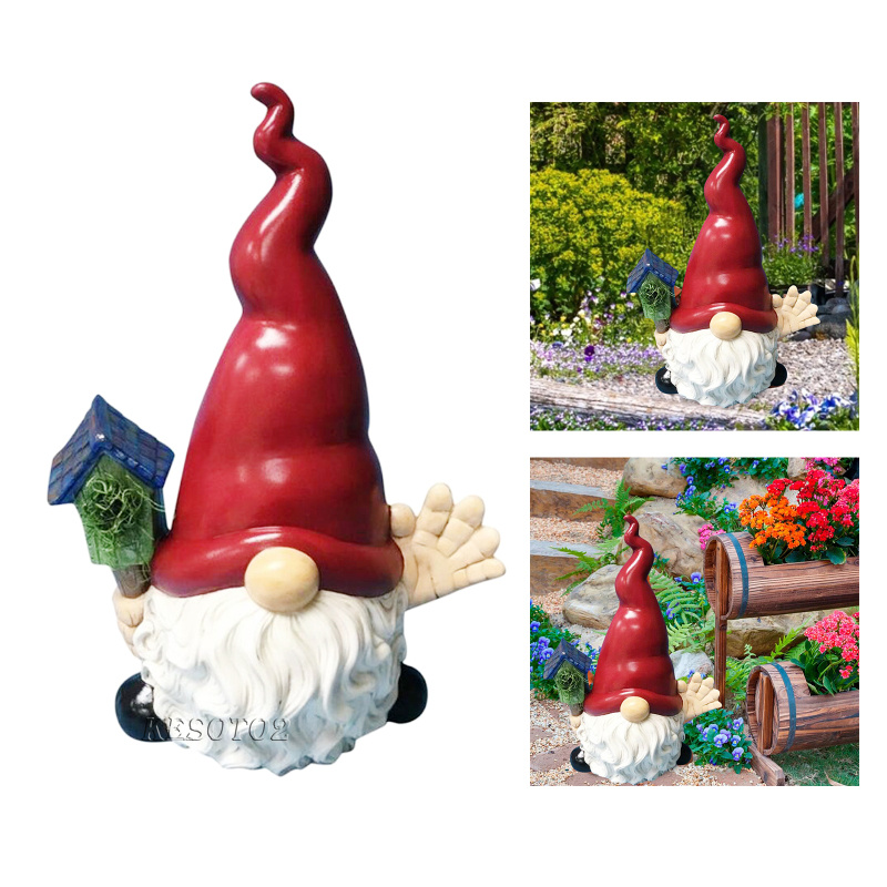 [KESOTO2]Resin Gnome Figure Handmade Standing Tomte Statue Yard Home Office Gift