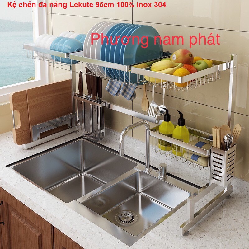 [GIÁ SỈ CHẠY SỐ LƯƠNG} KỆ 85CM Trắng Kệ Chén Đa Năng LEKUTE 100% INOX 304 ĐẶT TRÊN THÀNH CHẬU 2 HỘC THÔNG MINH TIỆN LỢI