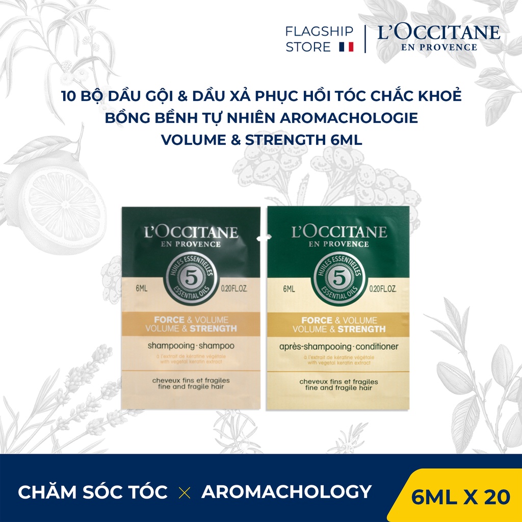 Bộ 20 gói Dầu Gội & Dầu Xả L'Occitane phục hồi tóc chắc khoẻ bồng bềnh tự nhiên 6ml (20gói x6ml)