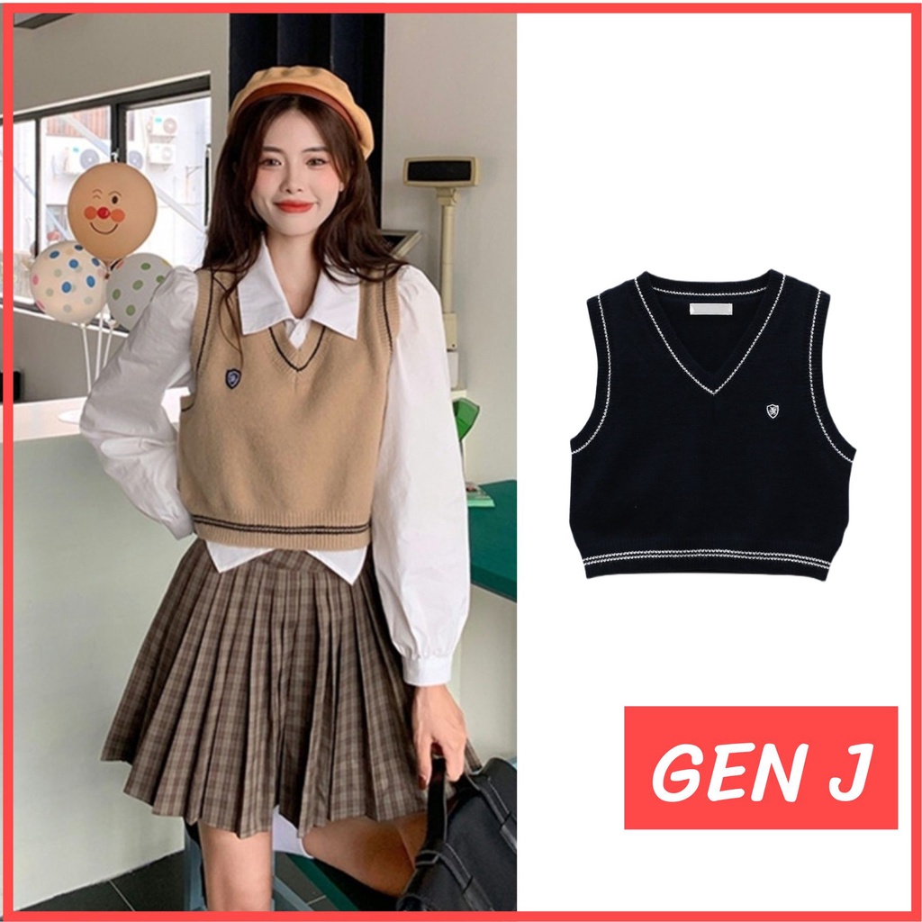 Áo len gile nữ học sinh kiểu dáng thể thao hàn quốc chất đẹp hàng quảng châu cao cấp - Gen J