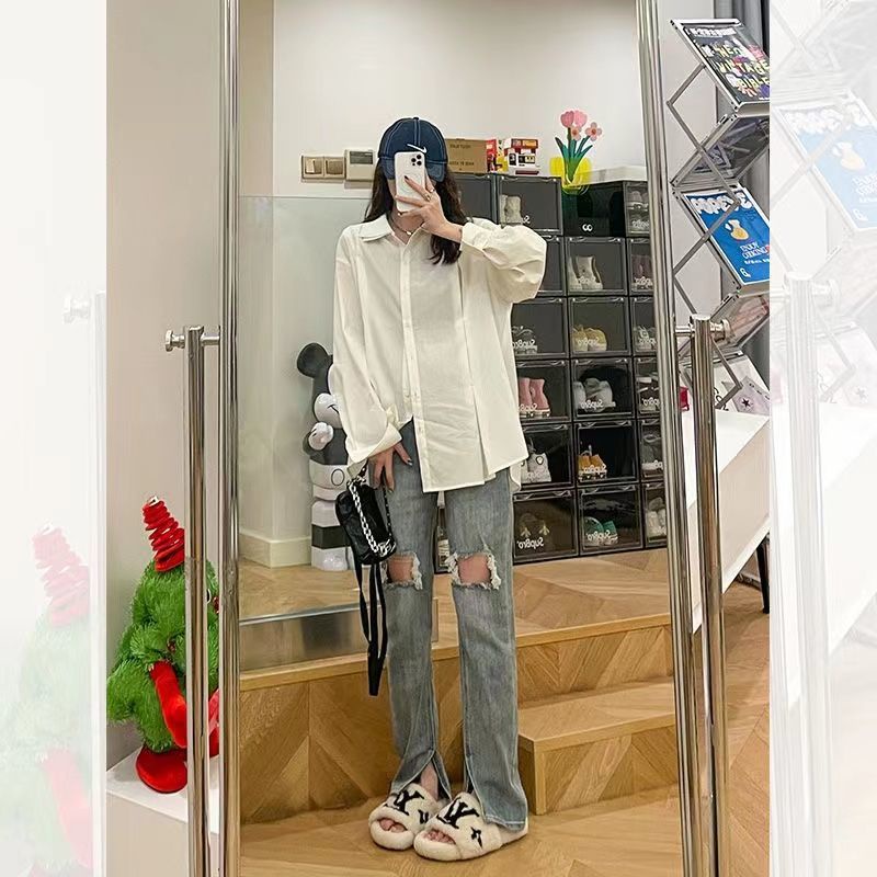 ✐Quần Jeans Nữ Lưng Cao Ống Đứng Xẻ Rách Thời Trang