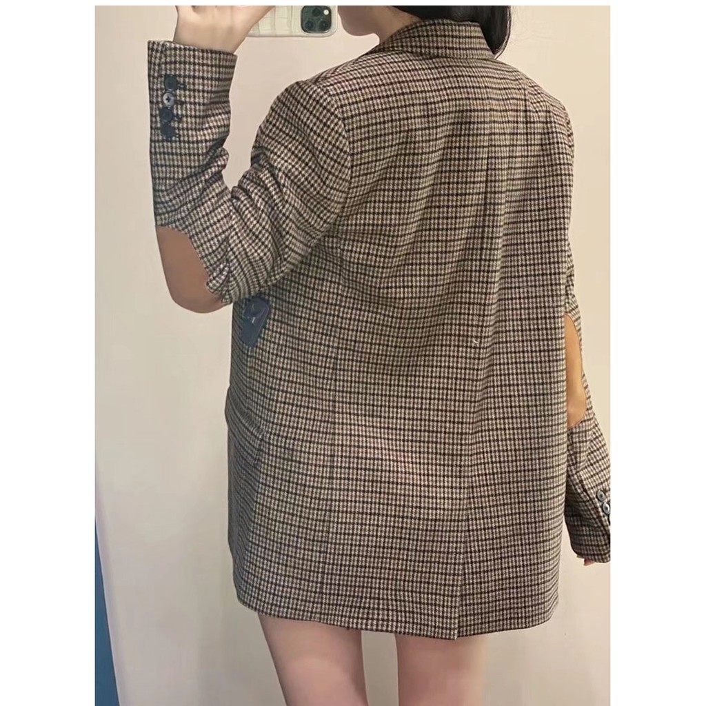 ÁO KHOÁC BLAZER NỮ KẺ CARO VẢI DẠ MÀU NÂU - 2761/268