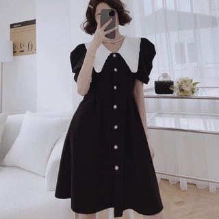 Đầm đen nút ngọc cổ trắng (kèm hình thật)