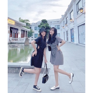 Đầm trơn xoè nhẹ rút dây eo