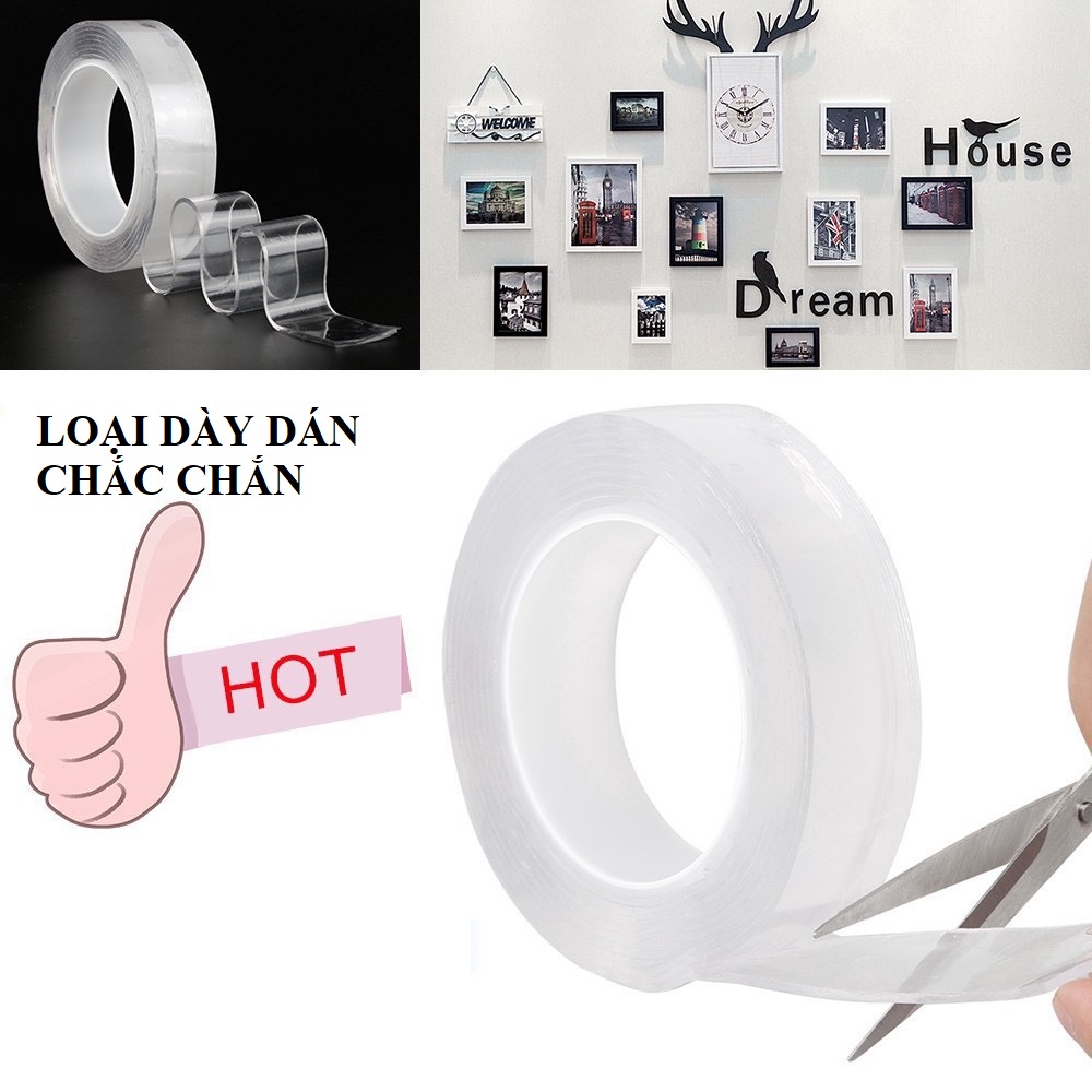 Băng dính 2 mặt siêu dính trong suốt, băng keo dán tường hai mặt nano silicon siêu chắc