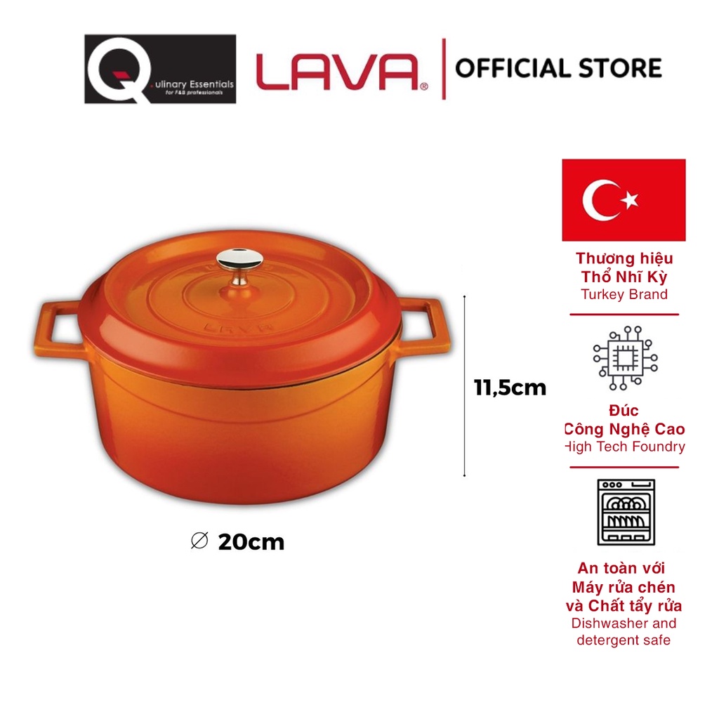 Nồi Gang Lava Round Casserole Đường Kính 20cm, 2.82L
