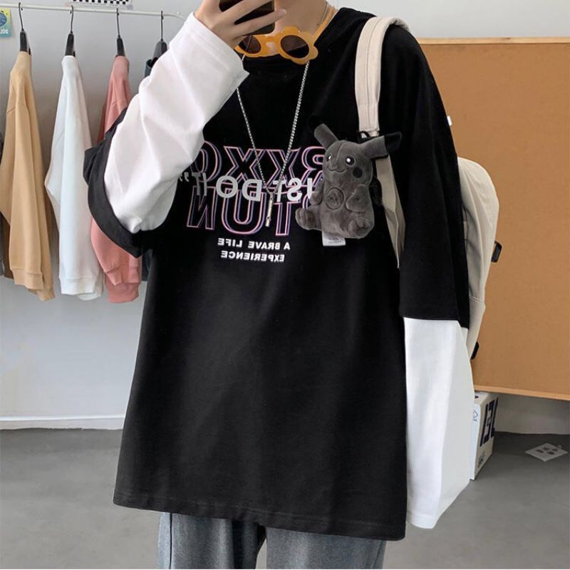 Áo Thun Phối Tay PTON Unisex, Form Rộng Tay Dài Siêu Hot