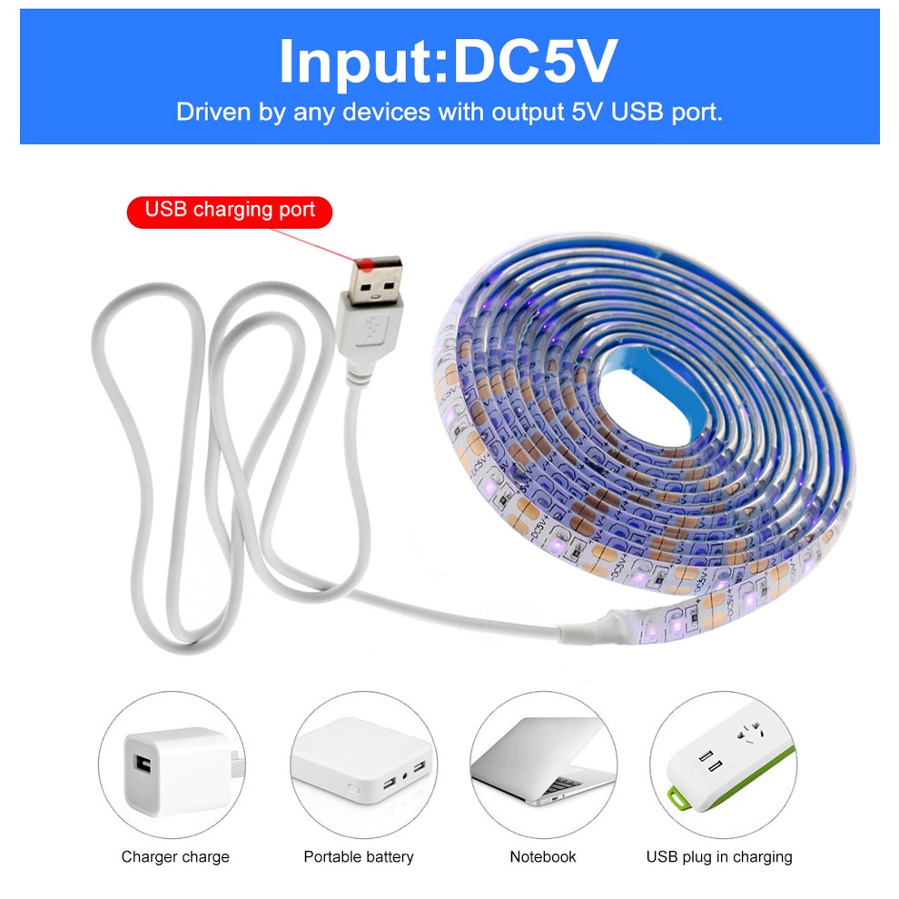 Dải đèn LED UV ánh sáng tím 5v Dc 2835 0.5m 1m 2m