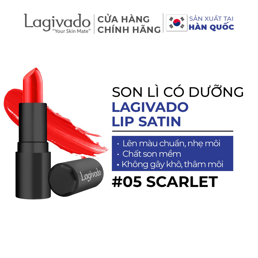 Son dưỡng môi có màu Hàn Quốc Lagivado lên màu chuẩn, bền màu, lâu trôi không gây khô, thâm môi Lip Satin dạng thỏi 3,5g