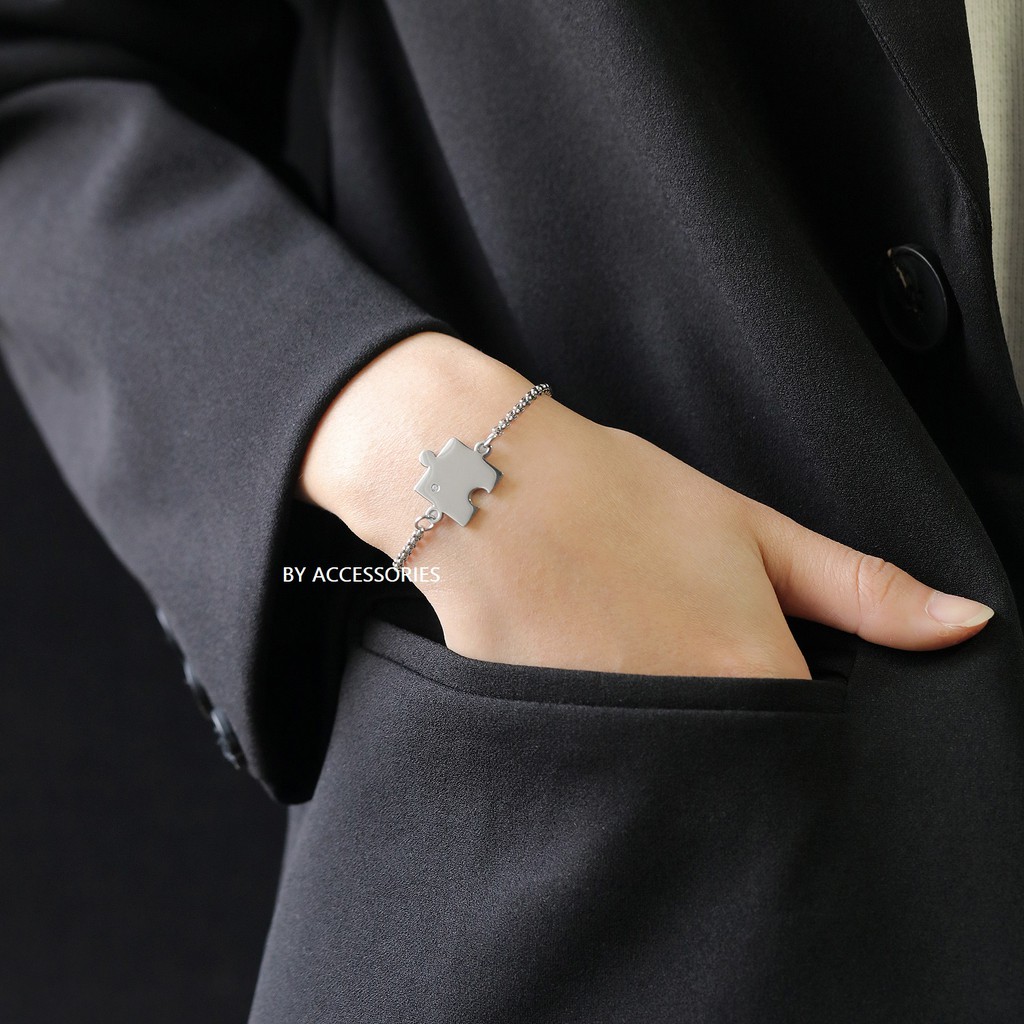 Lắc tay titan cặp mảnh ghép đính đá không gỉ (Có bán lẻ)