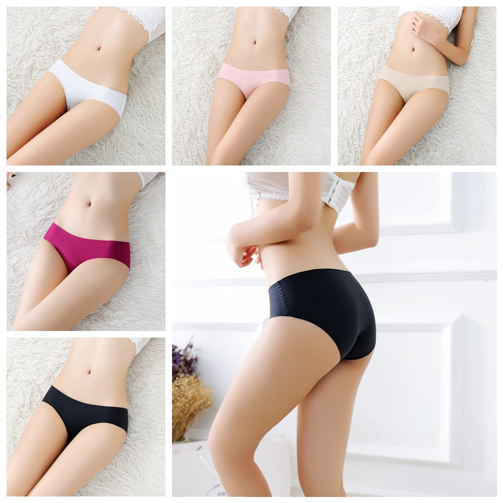 ❀SIMPLE❀ Fashion Ice Silk Underwear Sexy Seamless Knickers Low Waist Briefs Women Intimates Sleepwear Hipster Lingerie Traceless Panties/Multicolor