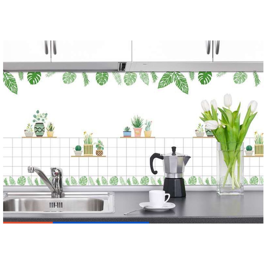 Decal giấy dán bếp tráng nhôm cách nhiệt mẫu chậu xương rồng nhí khổ 60cm