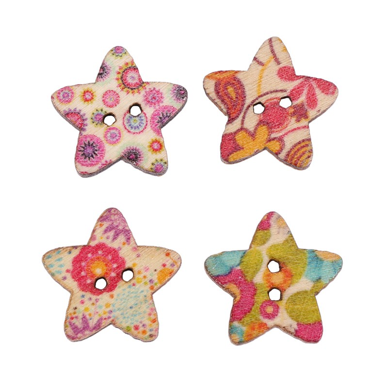 50Pcs 2 Holes Colorful Wooden Scrapbook Sewing Buttons (Star)