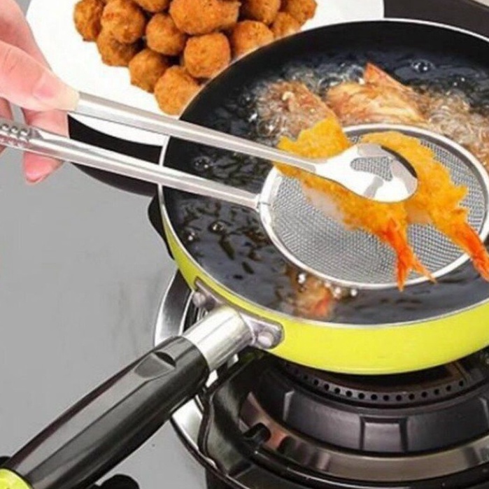 Kẹp Gắp Thực Phẩm Inox Cao Cấp - Kẹp Đa Năng Kèm Lưới Lọc Dầu Nướng Thịt/ Gắp Bánh Mì/ Rau Củ Nóng Lạnh Tiện Dụng