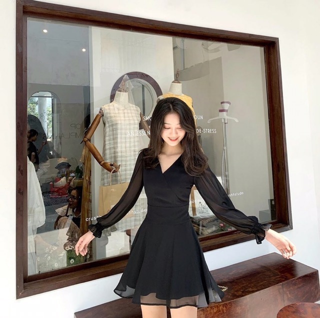 TILA DRESS đầm xoè tay dài cổ V 4 màu